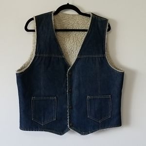 Vintage Denim Sherpa Lined Vest - Size Large